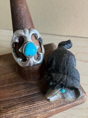 Vintage Unisex Navajo Sandcast Sterling Turquoise Statement Ring